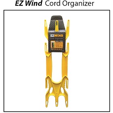 EZ Wind Cord Organizer Heavy duty extension cord organizer with traps to secure cord ends. Hold up to 100’ of 12-gauge cord. Use with cords, rope, small cable, etc. Center post allows two cords of different sizes and lengths to be wrapped on the same organizer.