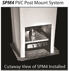 SPM4 Molded snap-in post insert for mounting 4” PVC posts to concrete and wood decks and porches.