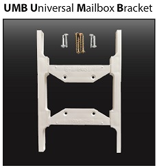 UMB Universal Mailbox Bracket - A 4-piece snap together molded bracket that can be customized to fit almost any 4” or 5” PVC hollow post and all 4” wood posts in any configuration.